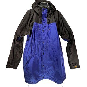Vtg REI Gore-Tex Hooded Jacket Black Blue Waterproof Mesh Lining Pockets Mens L